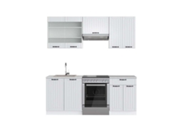 Cozinha Fame-Line, 200 cm, Mármore PT, Country branco/branco, Vicco