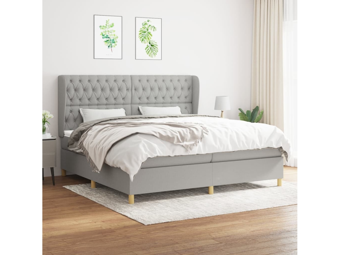 Vidaxl Cama Com Molas/colchão 200x200 Cm Tecido Cinza-claro