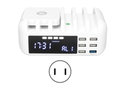 Carregador Sem Fio com Exibição de Corrente e Relógio de Mesa Multifuncional com Carregamento Rápido Usb. EOOCOO