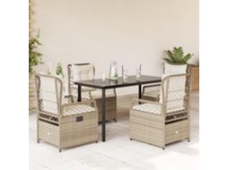 Vidaxl 5 Pcs Conjunto De Jantar P/ Jardim Com Almofadões Vime Pe Bege