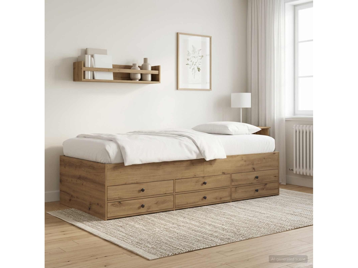 Vidaxl Estrutura De Cama Com Armazenamento Carvalho Artisian