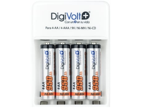 Pack 4 X Pilhas Aaa/hr3 Recarregáveis 950mah Carregador De Pilhas Para Aa/aaa/9v Digivolt Qc 950 Branco Cinza