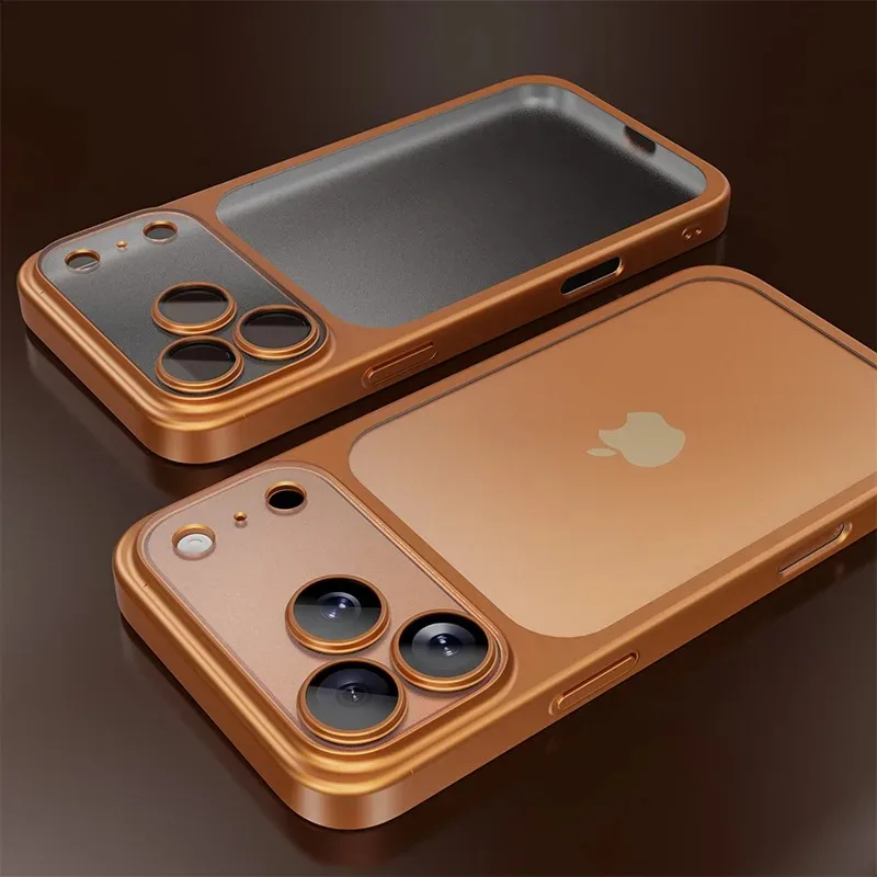 Capa Transparente Eletrogalvanizada Para Iphone (iphone 17 Pro Laranja), Com Protetor De Lente Em Tpu Macio.