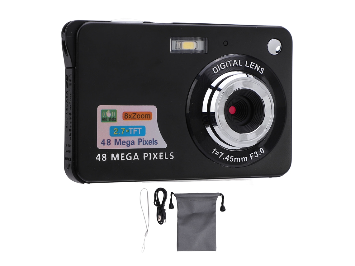 Câmera Digital 48mp 4k 8x Zoom 20 Filtros Tela De 2,7 Polegadas Antissacudida Recarregável Compacta Para Crianças Estudantes Vlogging Preta