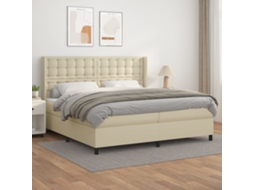 Vidaxl Cama Com Molas/colchão 200x200 Cm Couro Artificial Cor Creme