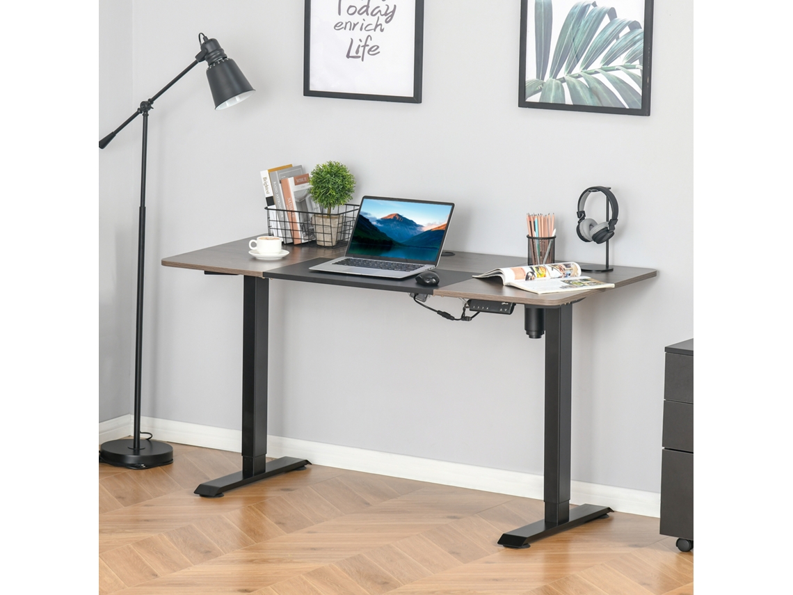 Secretária Elétrica Vinsetto Ajustável em Altura, 140x70x72 116 Cm, Preto e Natural, com 4 Memórias para Home Office