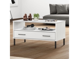 Vidaxl Mesa De Centro Com Pernas De Metal Madeira Maciça Oslo Branco