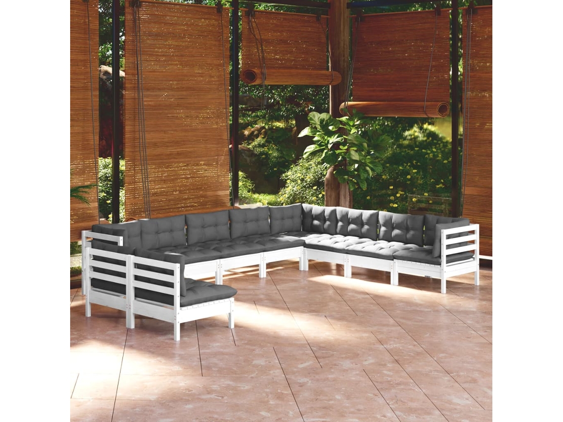 Vidaxl 10 Pcs Conj. Lounge de Jardim C/ Almofadões Pinho Maciço Branco