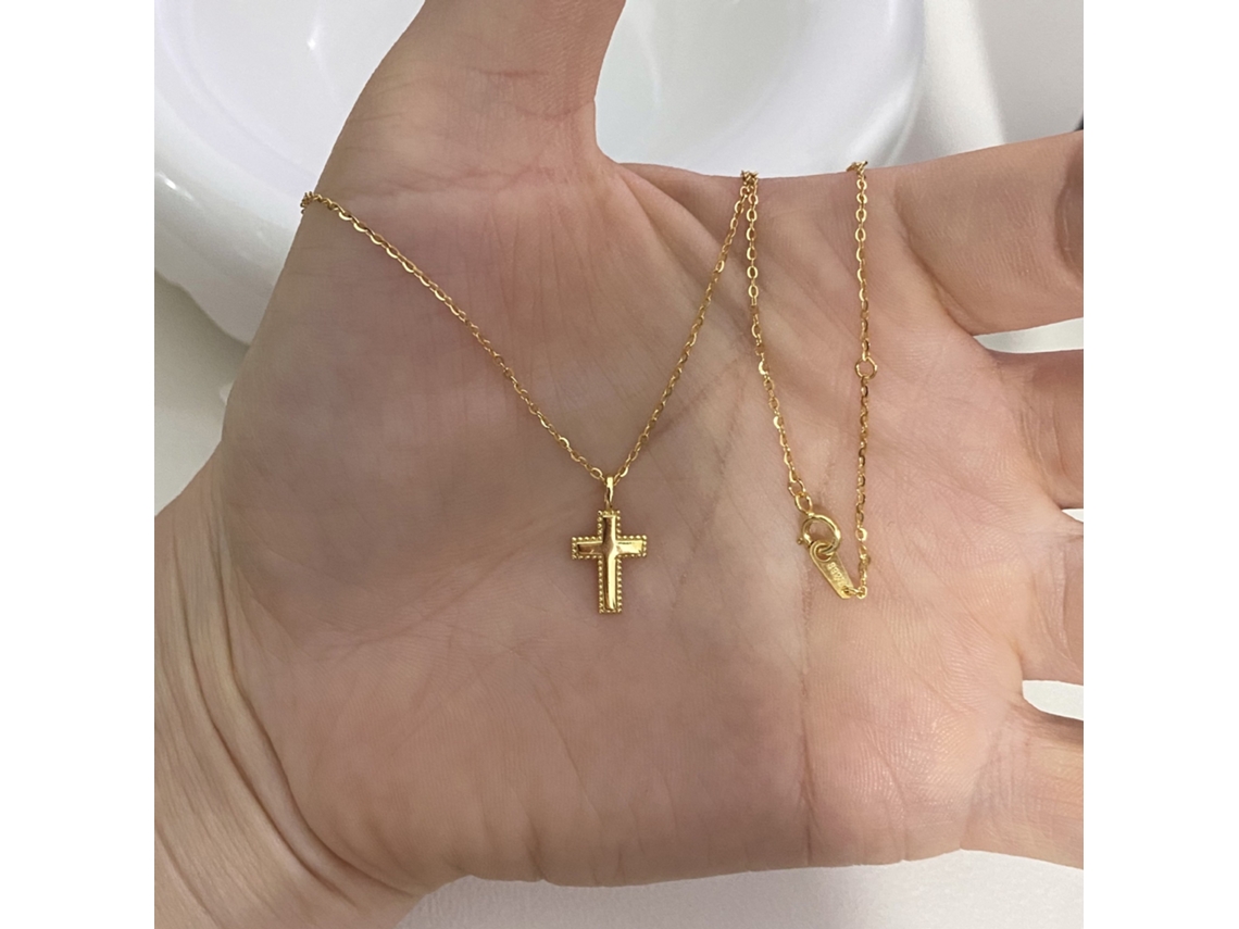 Feito Inteiramente em Prata 925, Este Colar com Pingente de Cruz Polida, Simples e Elegante, Apresenta um Design Europeu e Americano. MDUG (ouro)