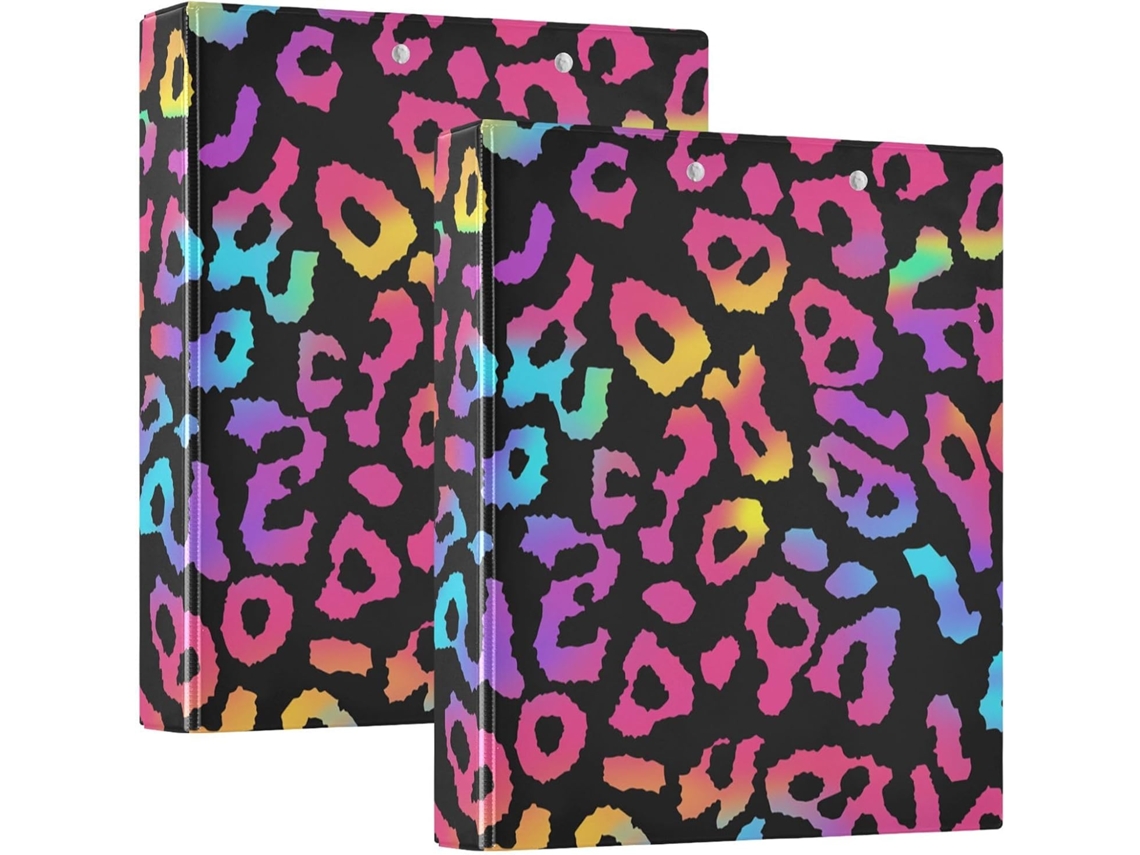 Pasta Escolar Neon Com Estampa De Leopardo Colorida, 3, 8cm 1, 5 Polegadas, 3 Argolas Com Capa De Bolso, Pacote Com 1 2 Unidades