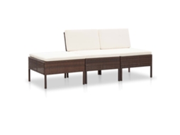 Pcs Conjunto Lounge Jardim C/ Almofadões Vime Pe Castanho Dkd Home Decor