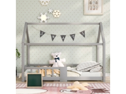 Cama Infantil Hausbett 90x200 Cm Pinho Cinza Com Proteção Anti-queda