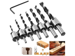 Conjunto de Brocas Countersink Hss com 5 canais, 7 tamanhos de 3 a 10mm, ajustável, para Madeira, Metal e Plástico