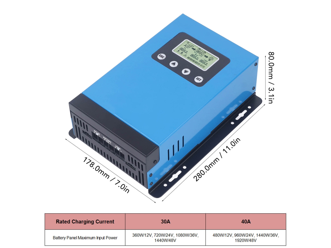 Laxiscreed Controlador De Carga Solar Mppt 12v-48v Com Ecrã Lcd E Reconhecimento Automático