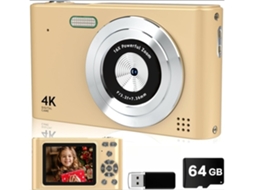 Mini Câmera Compacta Uhd 4k Câmera Digital Foco Automático Zoom 16x 64g Dourada