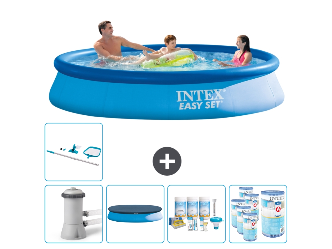 Piscina Inflável Redonda INTEX Easy Set 366 X 76 Cm Azul Inclui Bomba Cobrir Pacote de Manutenção Filtros Kit de Limpeza