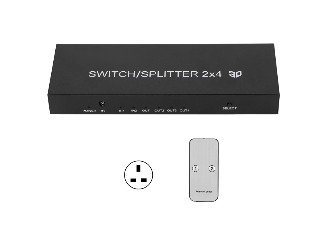 Switch de Interface Multimídia Hd 2.0 2 Entradas 4 Saídas Uhd 4k Hd para Ps4 CHABERLU (plugue Uk)