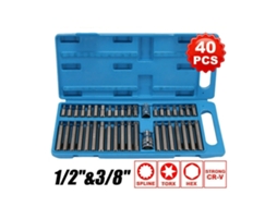 Conjunto De 40 Brocas Torx Hex Spline Com Chave Allen Longa/curta E Caixa De Armazenamento 3/8 1/2"
