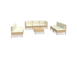 Conjunto de 8 Lounge Jardim com Almofadões Creme Pinho Maciço MAISON EXCLUSIVE