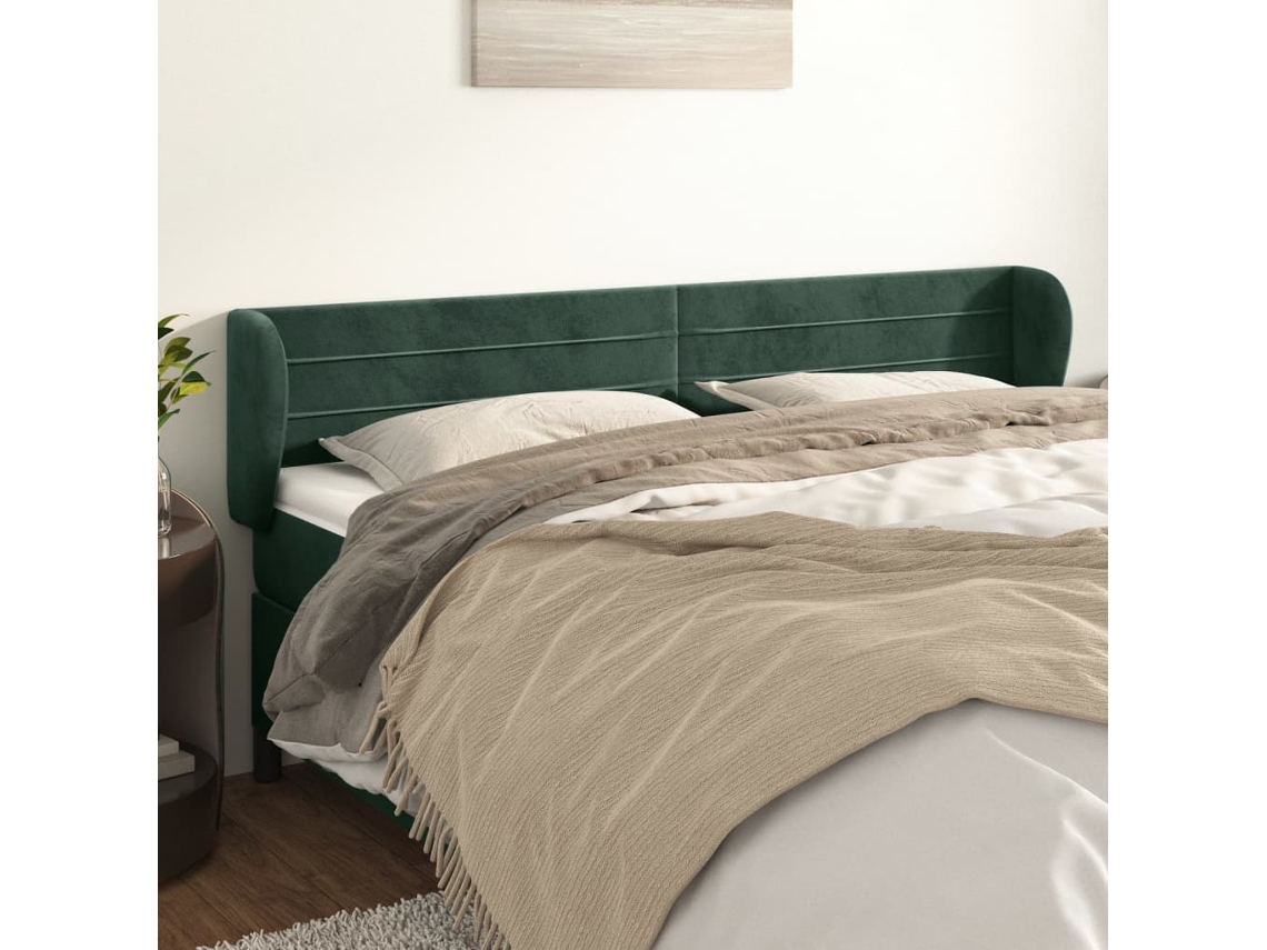 Cabecero con Alas de Terciopelo 163x23x78/88cm Verde Oscuro