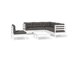 Conjunto de 6 Lounge de Jardim com Almofadões Pinho Branco MAISON EXCLUSIVE