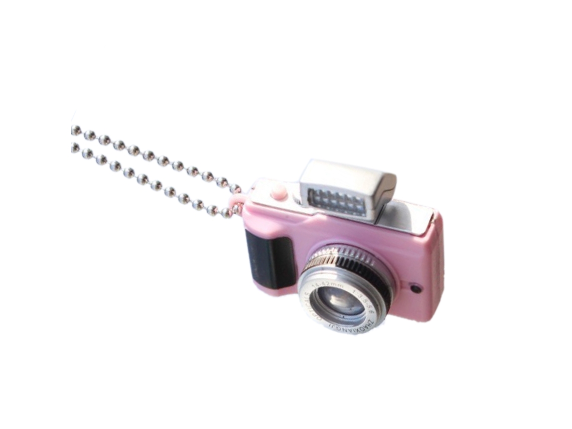 Pingente de câmera estilo hip hop com flash pequeno e corrente luminosa para homens e mulheres, rosa.