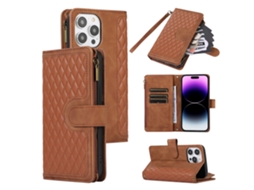 Capa Pega Para Iphone 15 Pro Max Pele Sintética Com Porta-cartões Castanho
