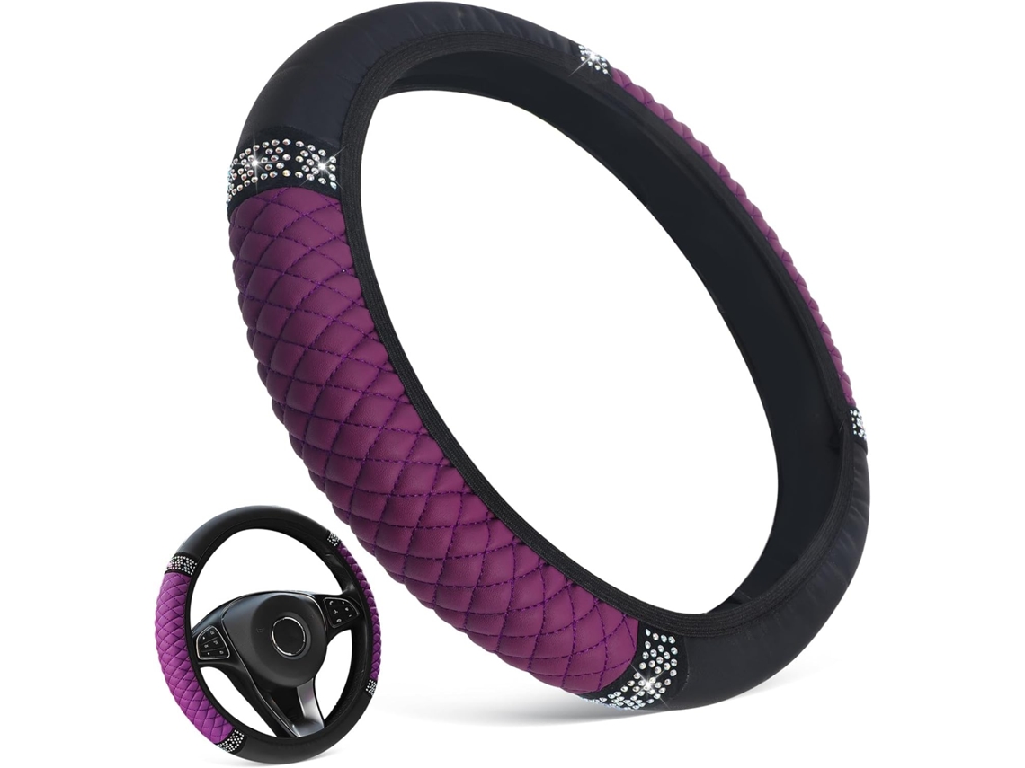 Capa De Volante De Carro Em Couro Roxo Com Bordado E Strass, 1 Peça
