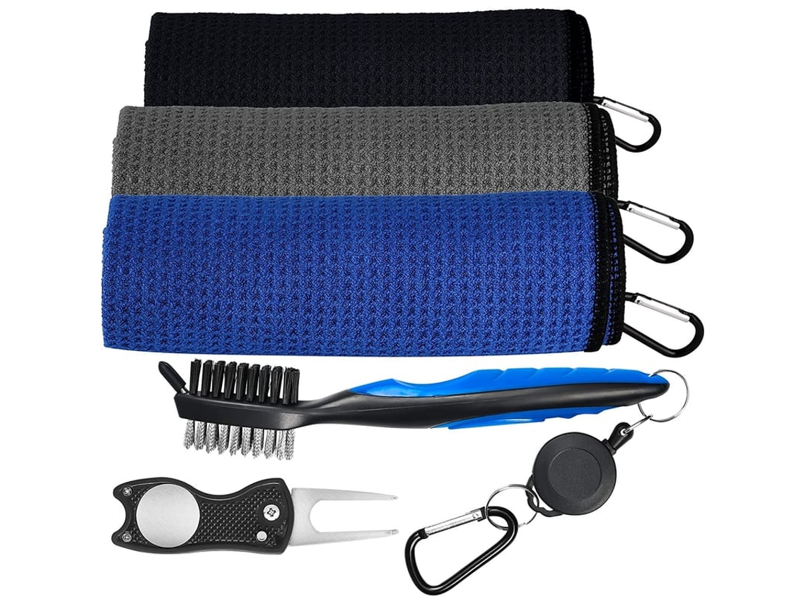 Conjunto De Toalhas De Golfe Em Microfibra Waffle Com Kit De Ferramentas De Limpeza Para Presente De Golfe