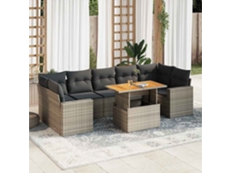 Vidaxl 8 Pcs Conjunto Sofás De Jardim C/ Almofadões Vime Pe Cinzento