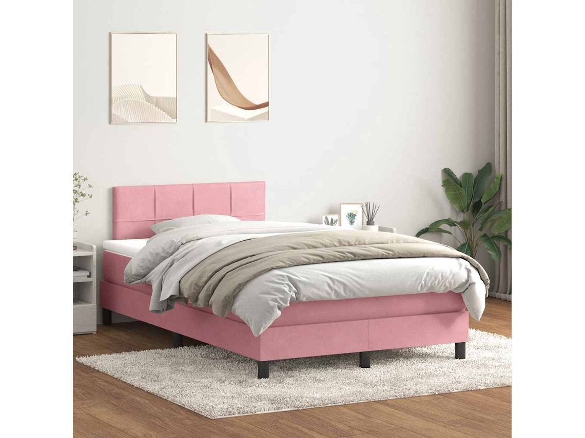 Vidaxl Cama Com Molas/colchão 120x220 Cm Veludo Rosa