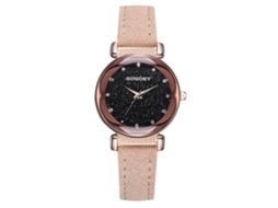 Relógio de Pulso Feminino de Quartzo com Pulseira Pu e Strass Mostrador Céu Estrelado Bege
