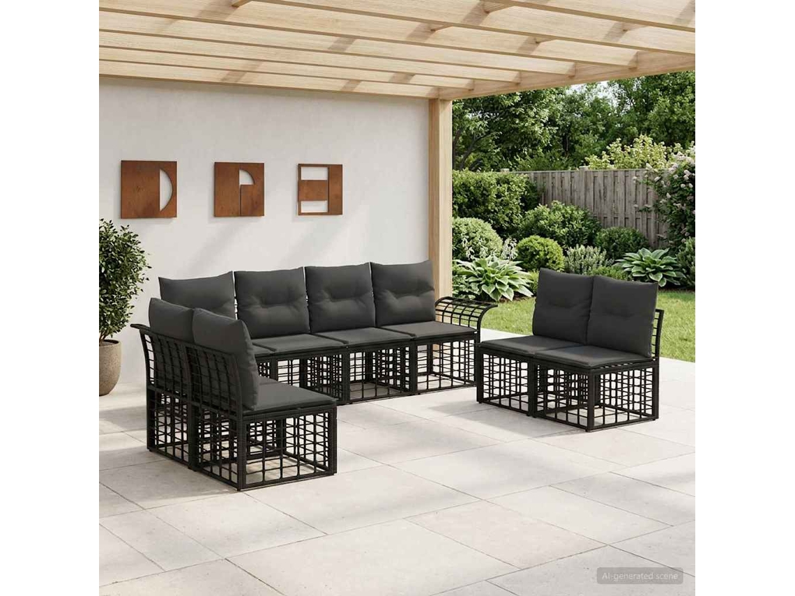Vidaxl Conjunto De Sofás Para Exterior 8 Pcs Preto E Cinza Escuro