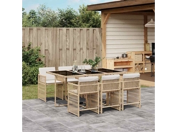 Vidaxl 7 Pcs Conjunto De Jantar P/ Jardim Com Almofadões Vime Pe Bege