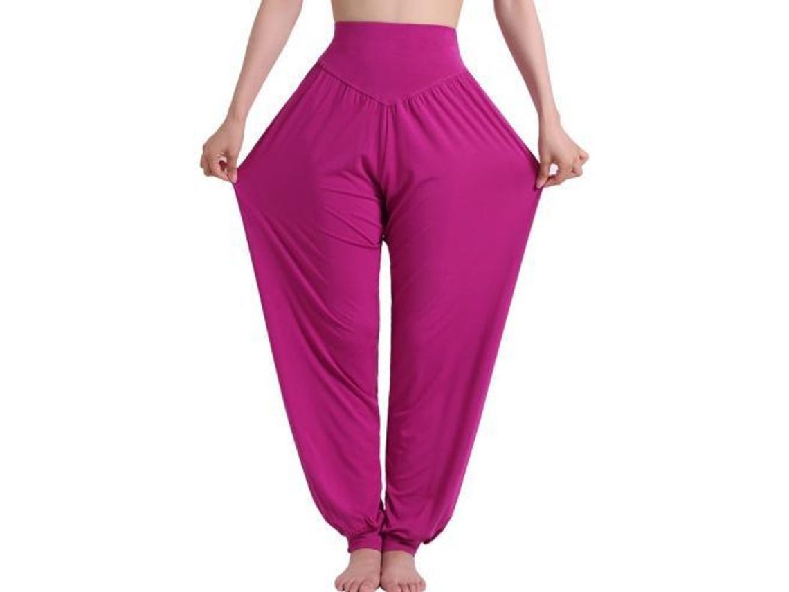 2026 pantalones Harem de Yoga para Mujer Hippie Boho Verano Baggy Joggers Elásticos Modales L Morado Rojo