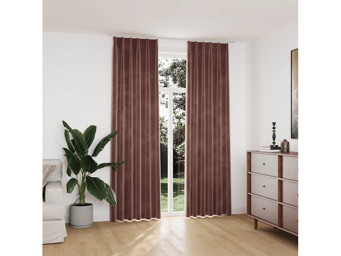 Vidaxl Cortinas Blackout C/ Ganchos 2 Pcs 140x245cm Veludo Rosa Antigo
