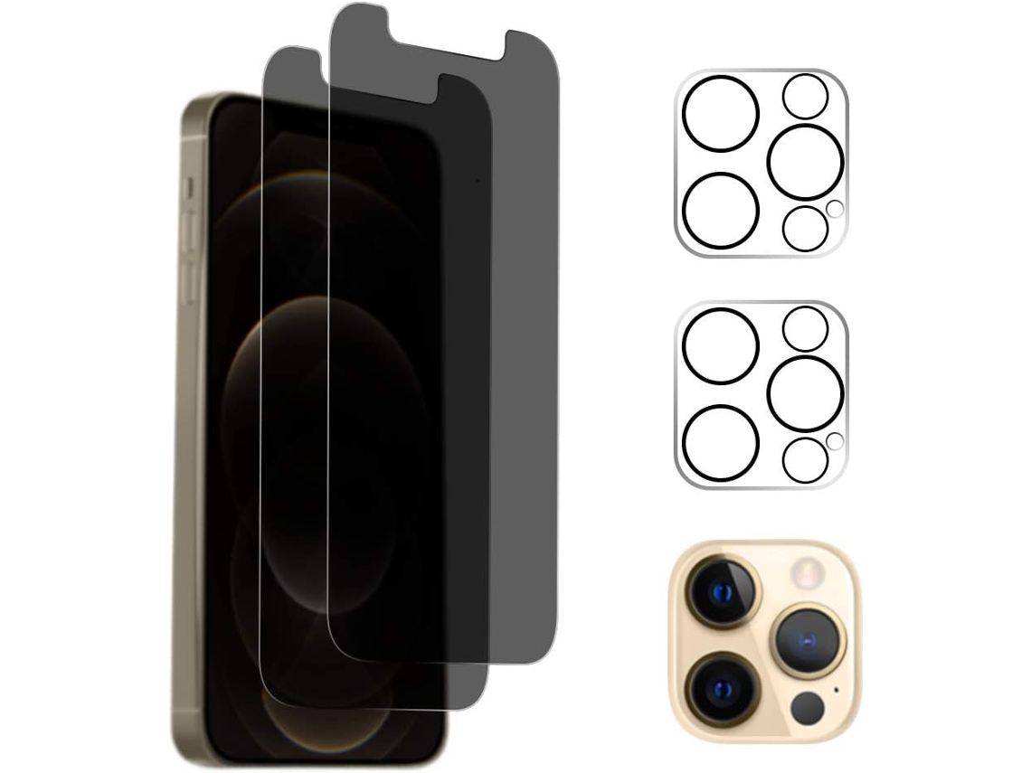 Conjunto de Lentes para Telefone Antiespião Dureza Protetor para iPhone 12 Pro HONGWE. Vidro Temperado (2un)
