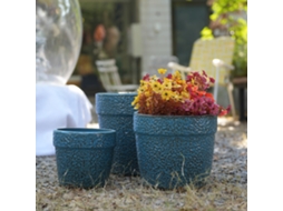 Conjunto De 3 Vasos De Cerâmica Artesanal Ø38,1/30,5/22,9cm, Azul Granulado Salpicado, Suculentas E Plantas De Interior, Argila Respirável