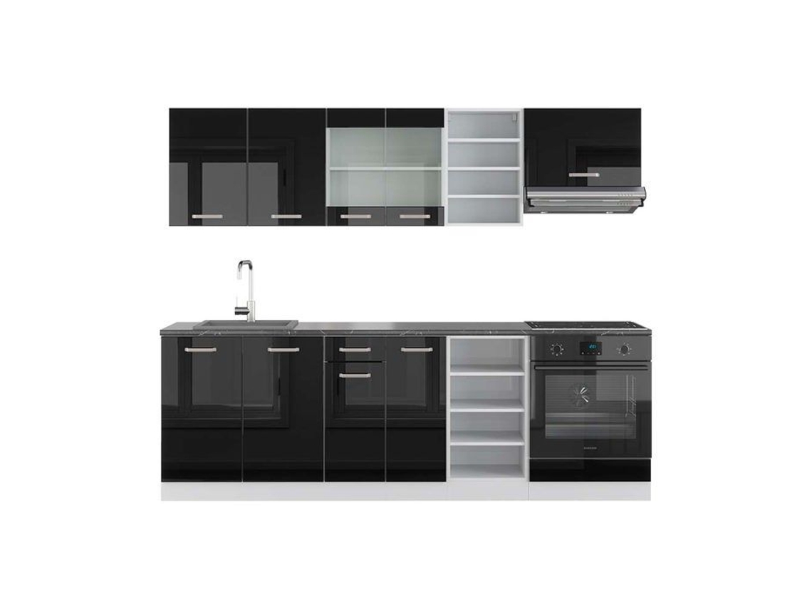 Cozinha R-Line, 240 cm, PT Antracite, Preto brilhante/Branco, Vicco