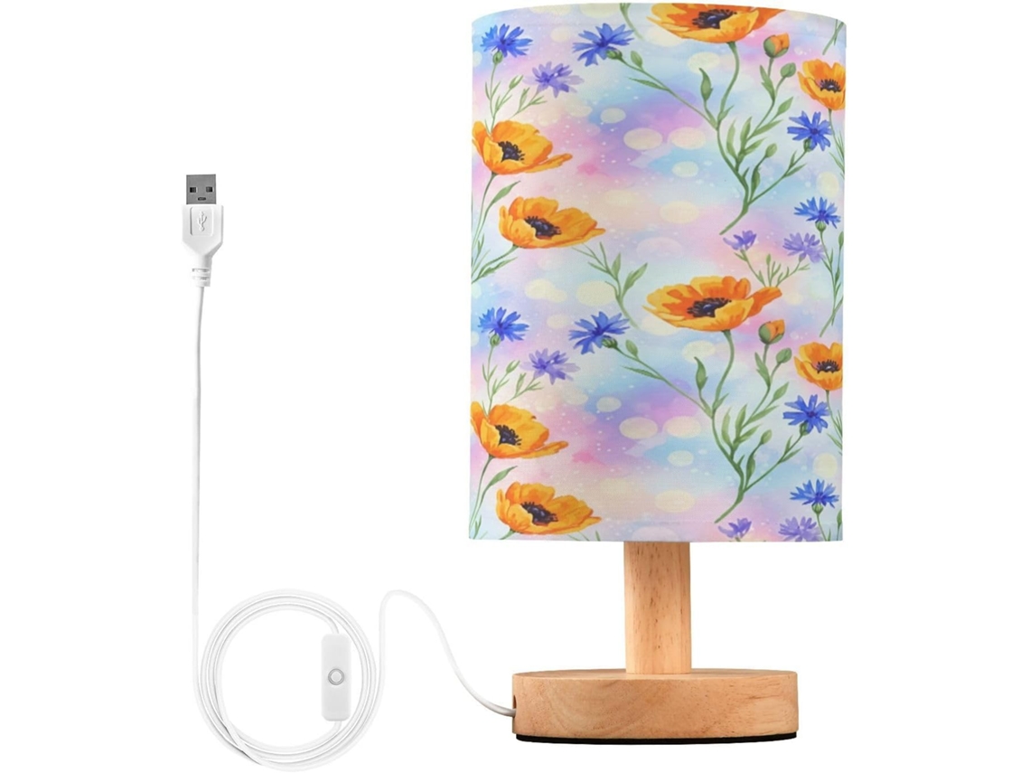 Abajur De Cabeceira Floral Colorido Para Quarto, Abajur De Cabeceira Led, Luminária De Leitura Com Portas Usb E Cúpula