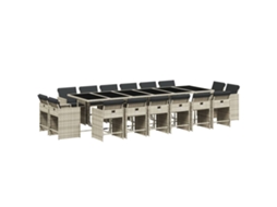 Conjunto de Jantar 17 Pcs para Jardim com Almofadões Vime Pe Cinzento Claro MAISON EXCLUSIVE (17 pcs)