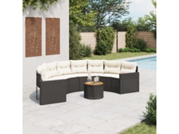 Sofá De Jardim Com Mesa E Almofadões Semicircular Vime Pe Preto Dkd Home Decor