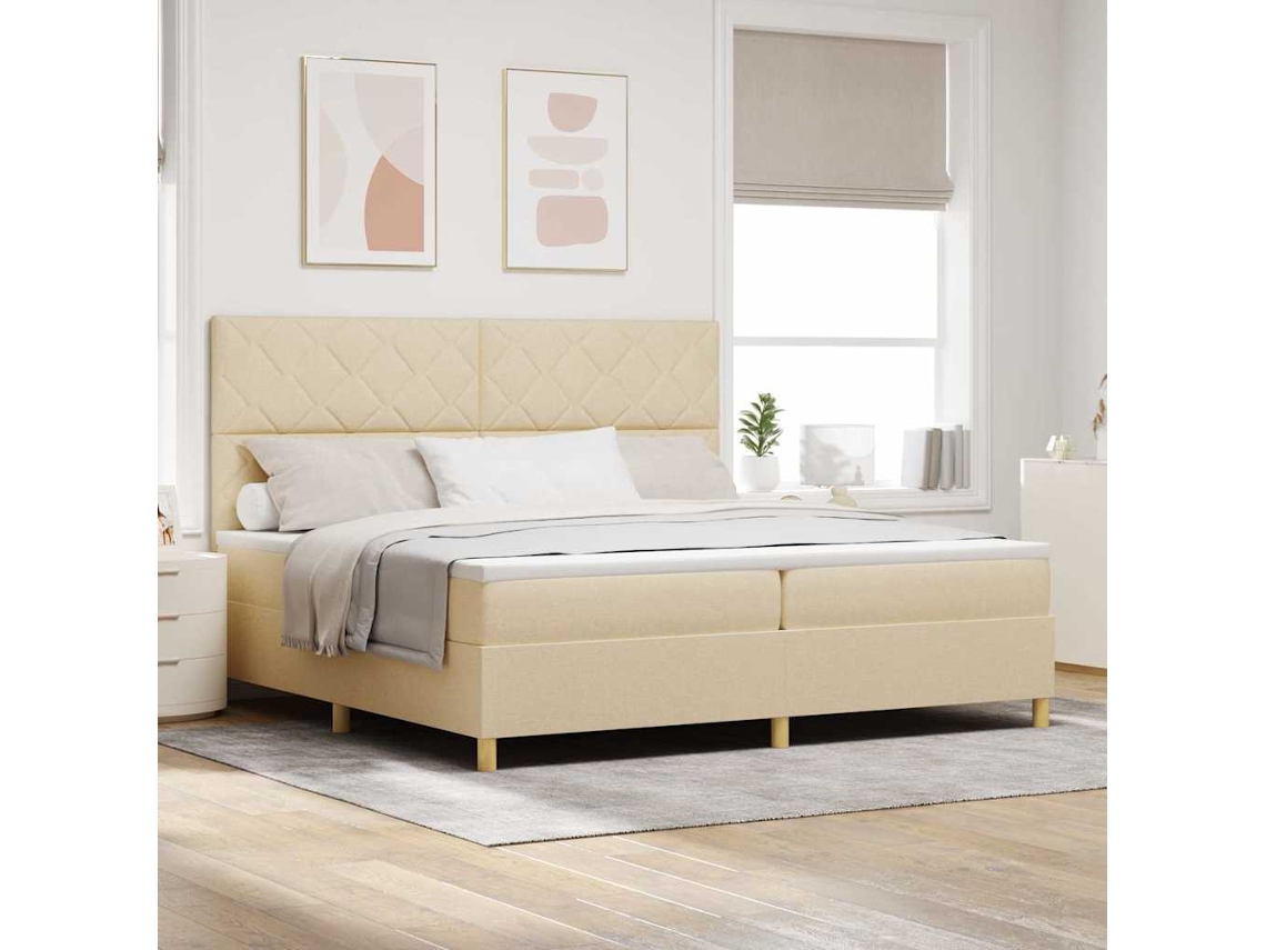 Vidaxl Cama Box Com Cabeceira Creme 200 X 200 Cm Tecido