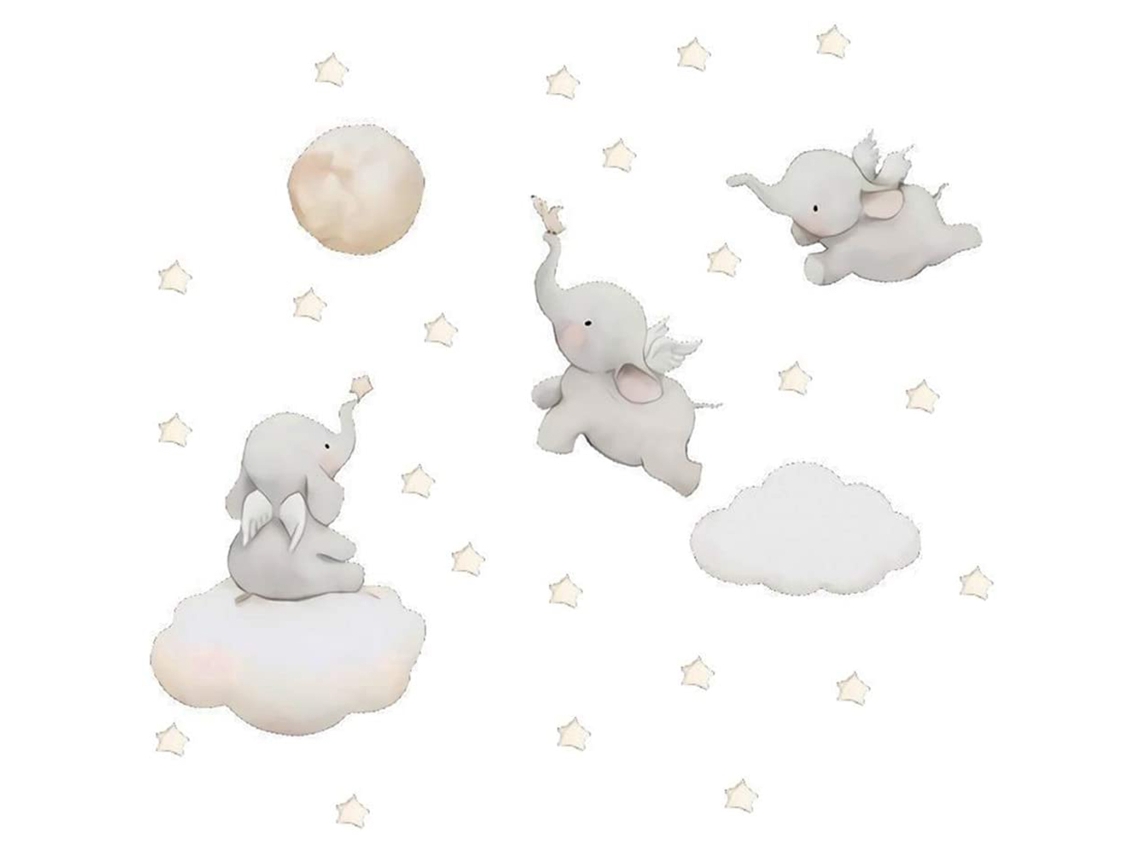 Adesivo de Parede de Elefante Fofo Pvc Autoadesivo Decorativo para Quartos Infantil e Festas 25x48cm S/MARCA