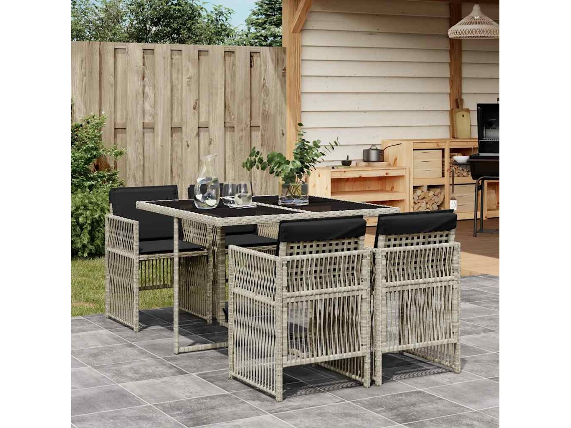 Vidaxl 5 Pcs Conjunto De Jantar P/ Jardim C/ Almofadões Cinzento Claro