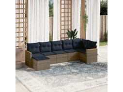 Vidaxl Conjunto De Sofá De Jardim Com 7 Peças E Almofadas Em Rattan Sintético Cinza