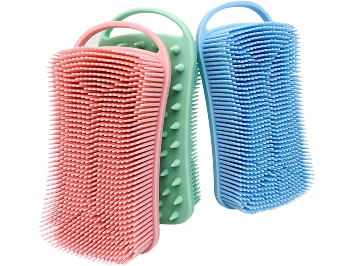 Conjunto De 3 Escovas Silicone Macio Para Esfoliação Corporal, 90g, Retangulares, Dupla Face, Para Mulheres, Meninos E