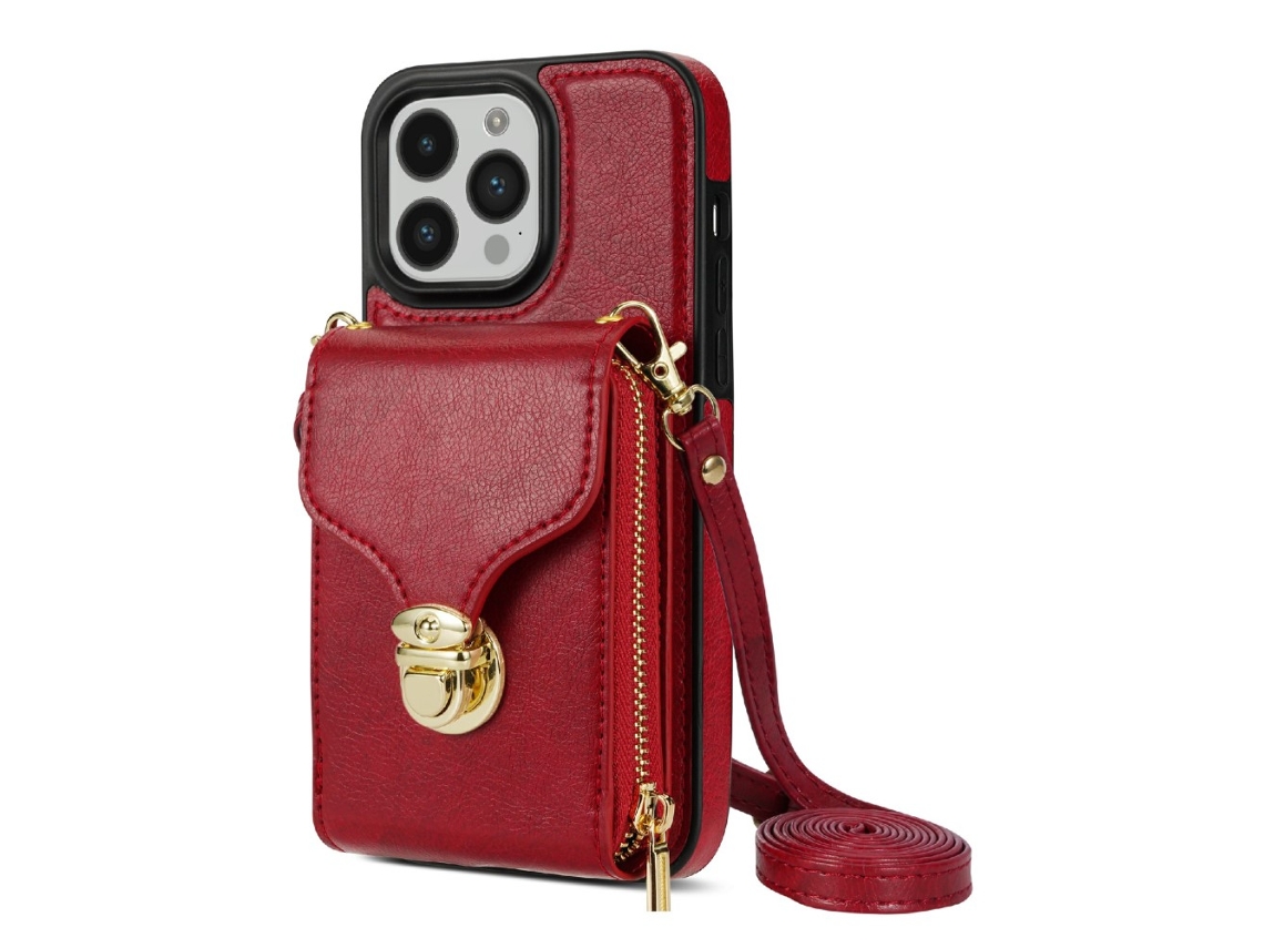 Suporte Casa Para Iphone 14 Pro Pele Sintética Anti-choque Com Porta-cartões Vermelho