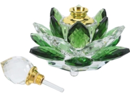 Frasco de vidro verde com estampa de lótus para armazenar perfumes, frasco elegante.