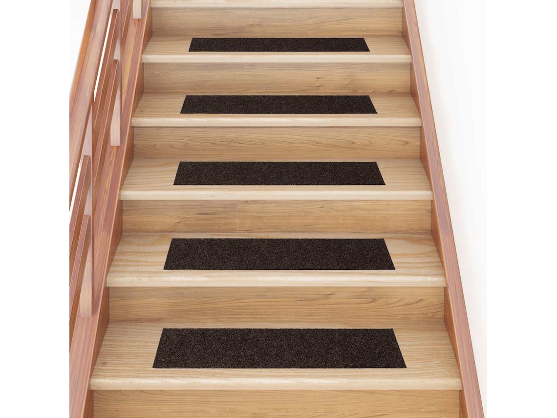 Vidaxl Tapetes De Escada Autoadesivos 15 Peças 76x20 Cm Marrom Escuro Retangulares